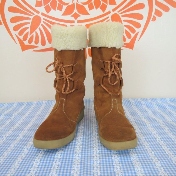 Quoddy Shoes - Vtg Quoddy Rough Suede Sherpa Moccasin Boots 10